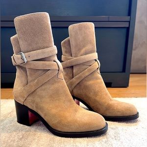 Christian Louboutin Suede Karistrap 70mm Red Sole Ankle Boot.